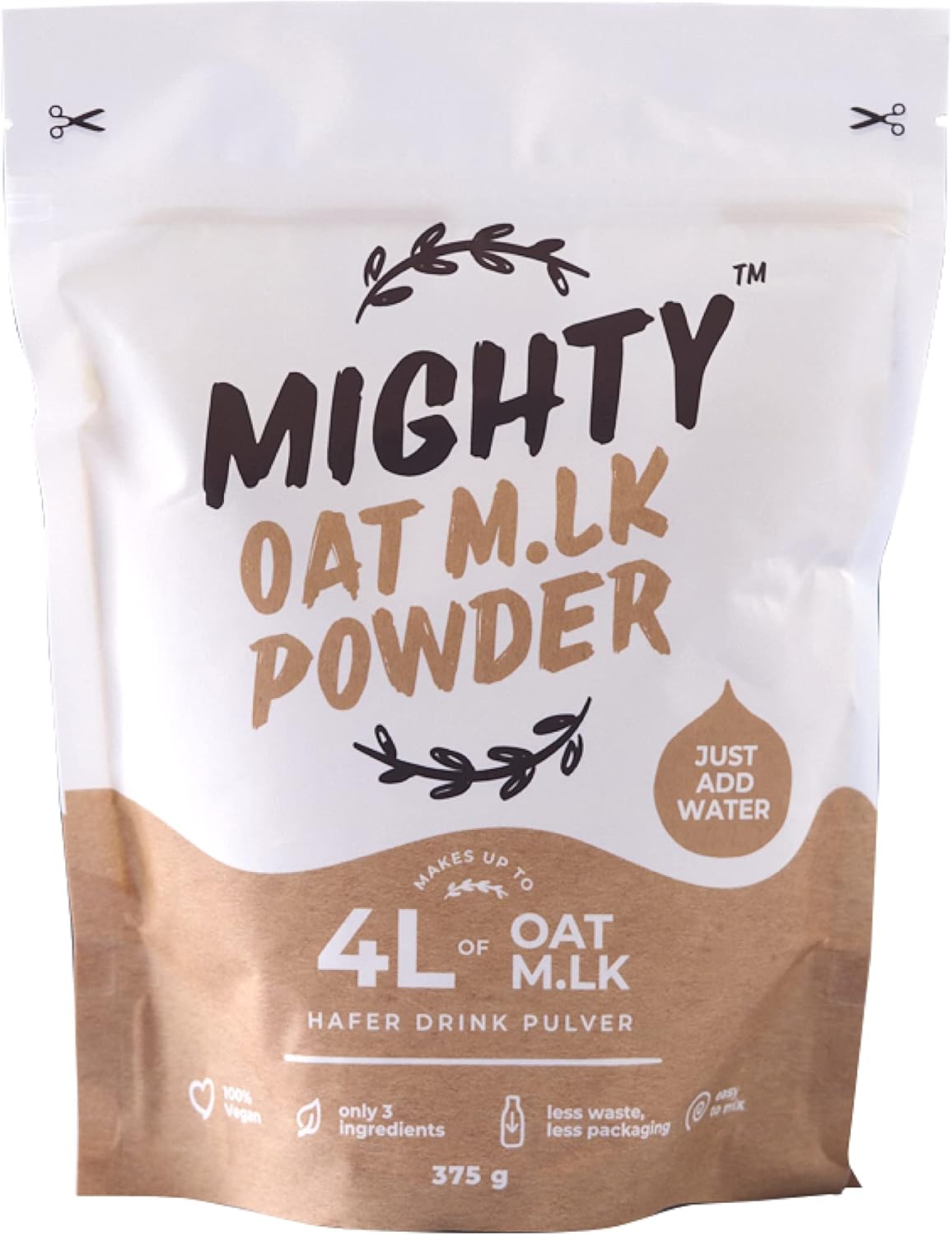 MIGHTY Oat Milk Powder, (375g Bag, Makes 4L of Oat M.lk), Vegan Coffee