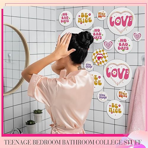 Miniatura 6 de Beeveer 16 piezas de decoración de habitación de adolescentes y niñas, espejo decorativo de pared redonda rosa, estético, acrílico, lindo y moderno,