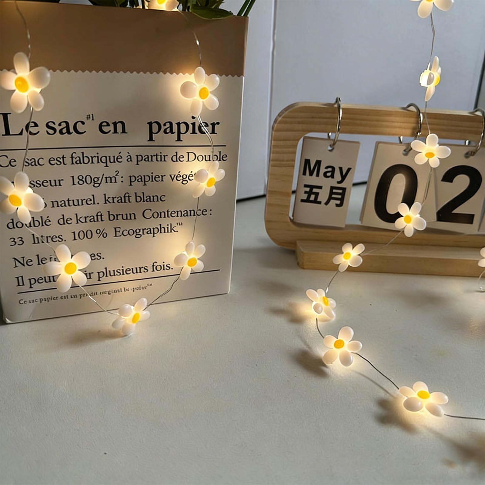Guirnalda de Luces Artificiales,20 LED Guirnaldas de Luces 2M,Guirnalda de Luces de Margaritas,Cadena de Luz de Hadas,para Interiores,Bodas,Cumpleaños,San Valentín