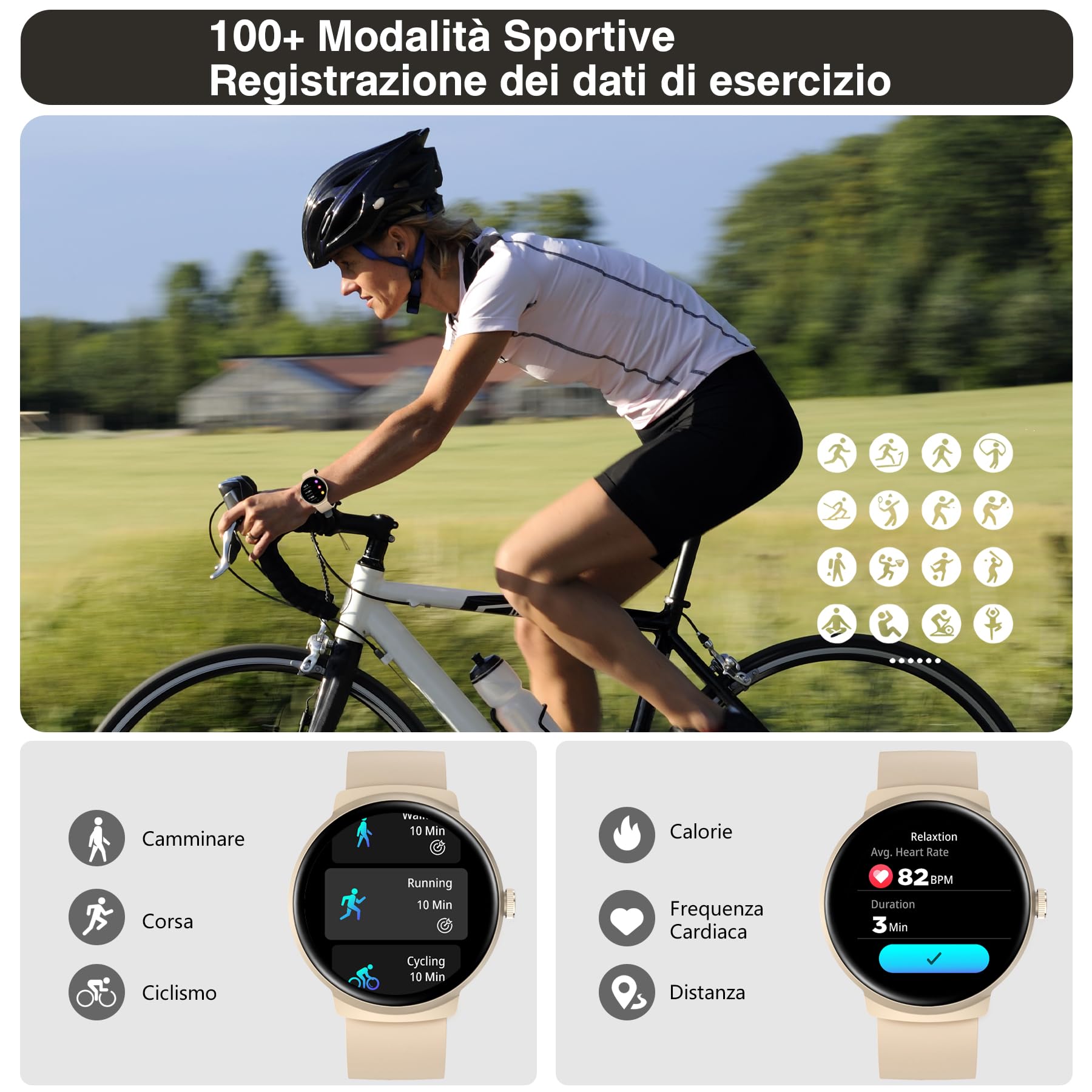 BRIBEJAT Orologio Smartwatch Donna Uomo, 1.39" Smartwatch con Effettua/Risposta Chiamate, 100+ Sportivo Smart Watch con Contapassi, Impermeabile IP68 Fitness Tracker per Android iOS, Tè al Latte