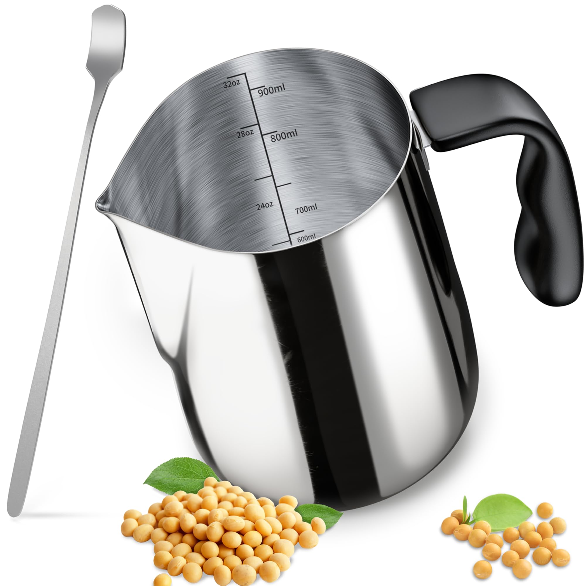 Jarra para hacer velas CasaCulina con cuchara para mezclar, olla para derretir cera de acero inoxidable de 32 oz con mango resistente al calor, jarra para baño maría con diseño de pico vertedor antigoteo.