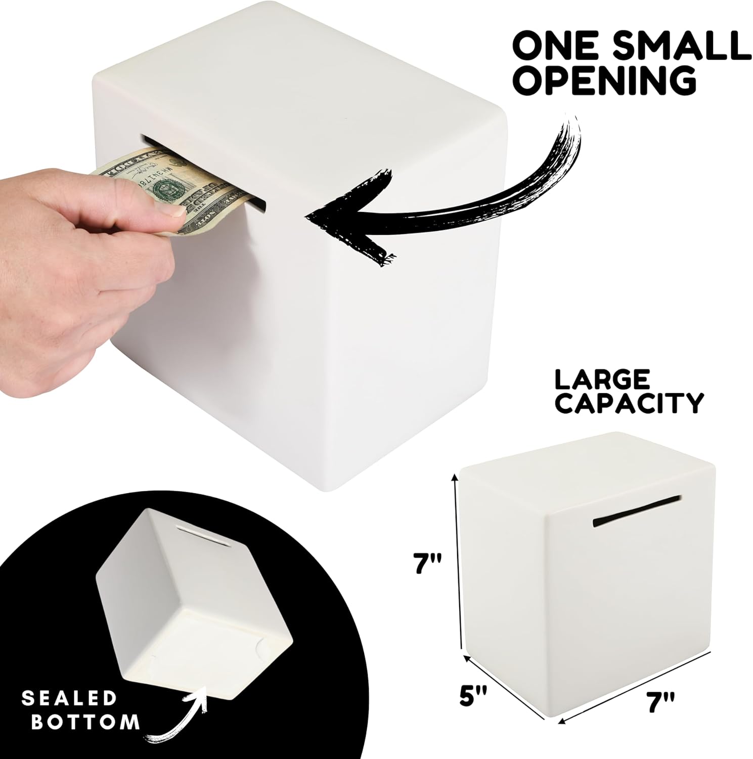 Piggy Bank Smash Box - Must Break to Access Money | Ceramic Savings Bank for Adults to Help Budget Save for Vacation Wedding or Kids College Fund | Money Saver Box One Small Opening | Birthday Gift