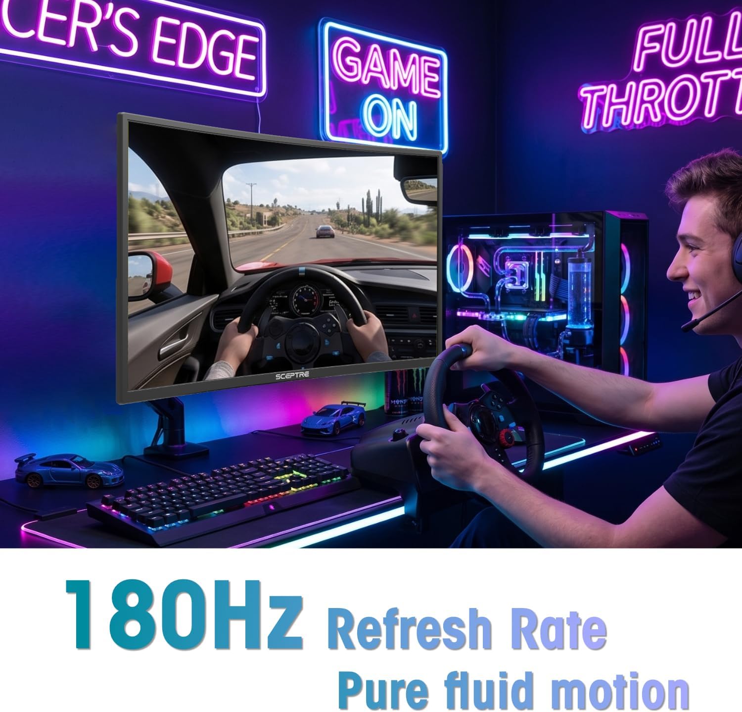 New! Sceptre Curved 27-inch Prime Gaming Monitor DisplayPort x2 180Hz HDMI x2 180Hz 1500R 1ms Build-in Speakers, Machine Black 2027 (C275B-FW180T Series) image 5