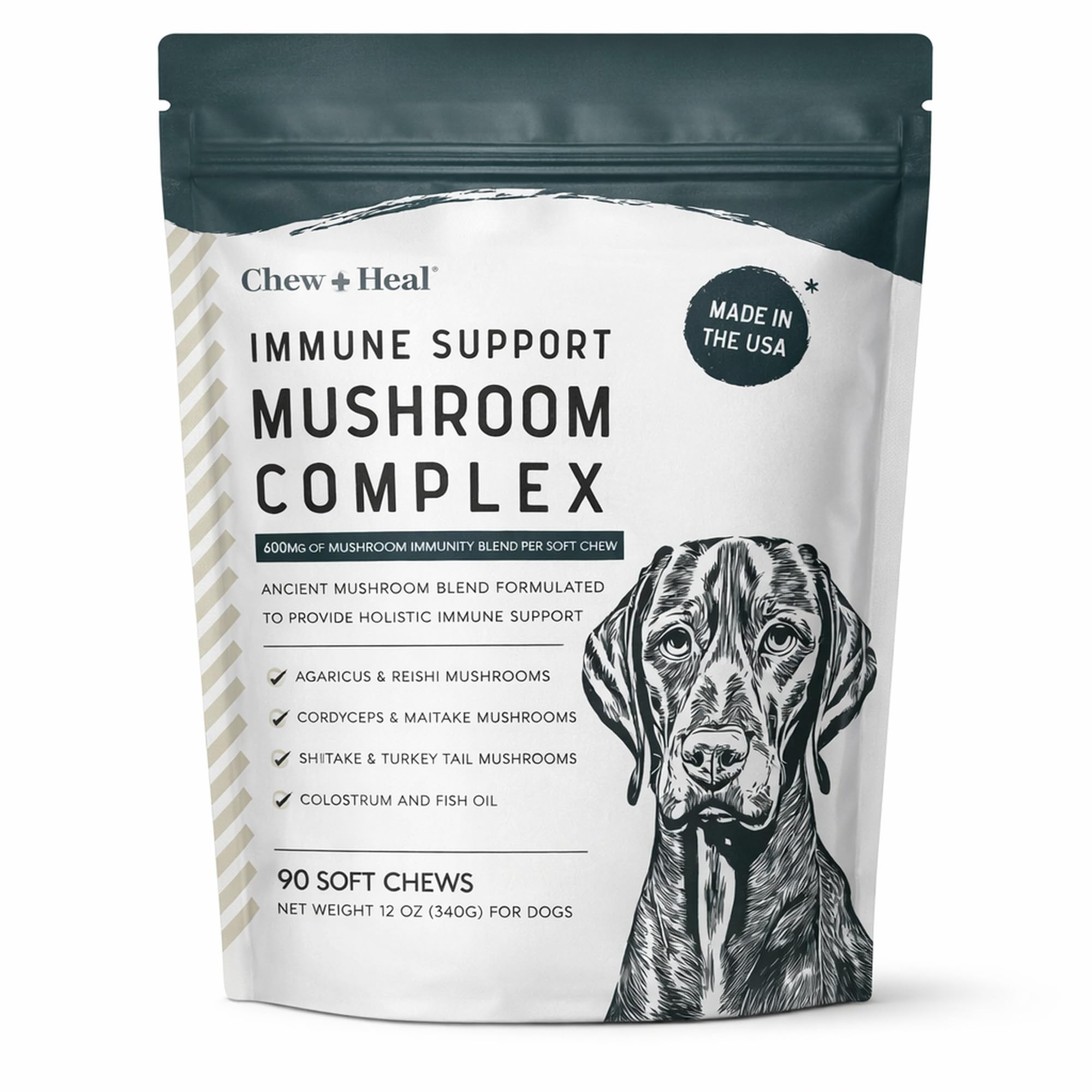 immune support mushroom complex, 90 soft chews - mushroom supplement for dogs with organic turkey tail, shiitake, reishi, colostrum, and fish oil - made in the usa