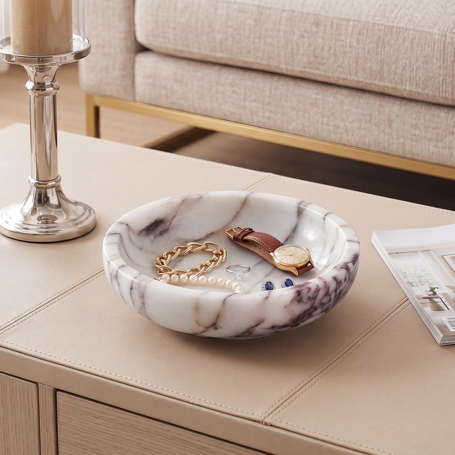 Natural Luxury Marble Bowl 7.8'' Large Calacatta Viola Marble Tray