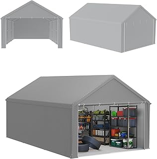 ACXIN Lagerzelt Gerätehaus Gerätezelt – Robuste Zeltgarage & Carport als Garagenzelt, wasserdichtes Aufbewahrungszelt mit Stahlrahmen und PE-Plane für Garten, Werkzeuge, Auto (Grau, 4m x 6m)