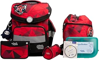 SCHOOL-MOOD Timeless Pro Schulranzenset 7-teilig 23,5L Stauraum, ergonomisches Easy Fit System für 1 m bis 1,50 m Körpergröße, standfest, wasserdichter Stoff mit Reflektoren (Kai Ninja) - Günstig online kaufen