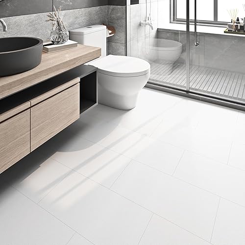 Miniatura 2 de FunStick Azulejos de vinilo blanco de 12 x 24 pulgadas, impermeables, para despegar y pegar, azulejos de pared para cocina, baño, azulejos para piso