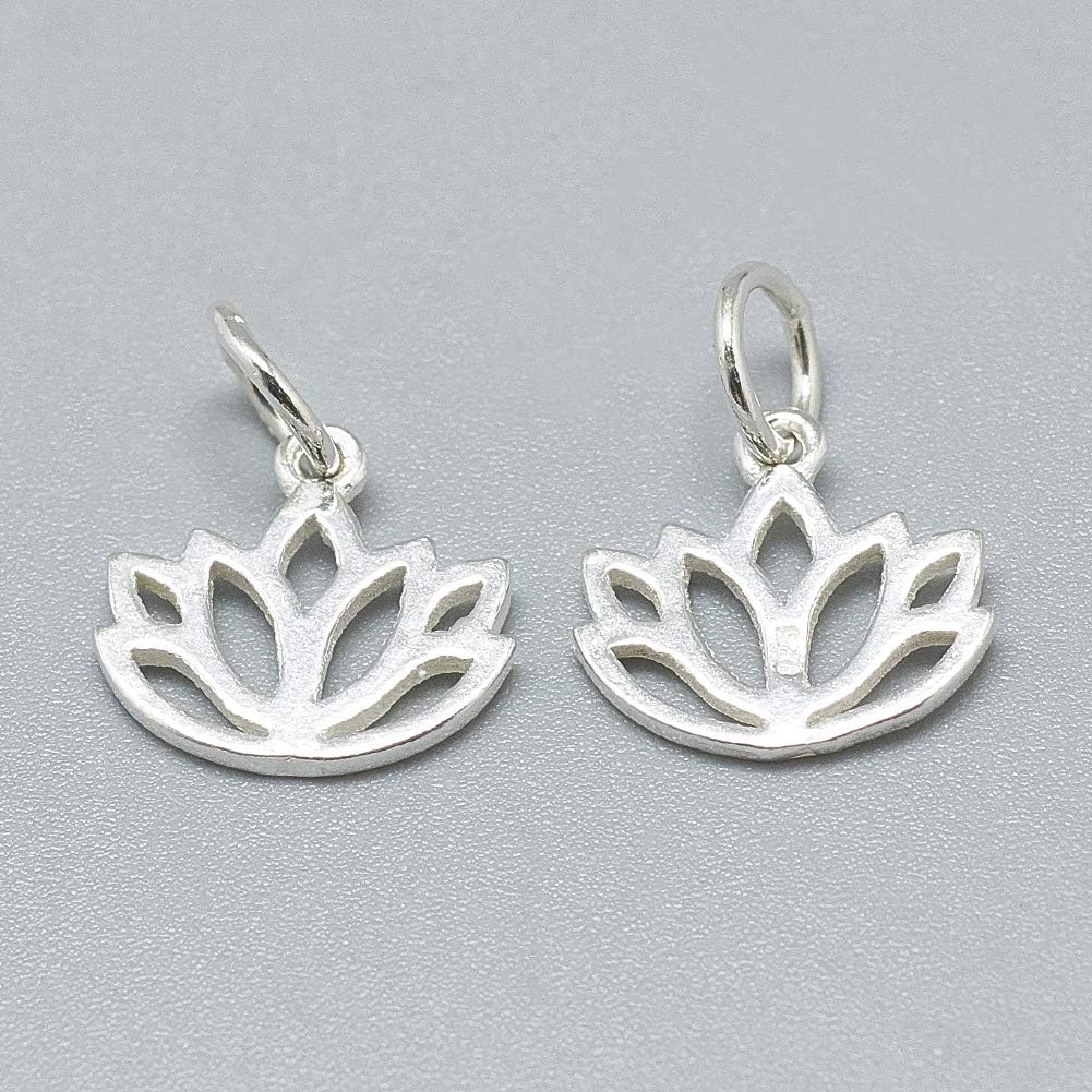 CHGCRAFT 20pcs 11mm 925 Sterling Silver Yoga Lotus Flower Charm Pendants Silver Hollowed Lotus Charms with Jump Ring for Bracelets Keychain Necklace DIY Craft Jewelry Making Supplies