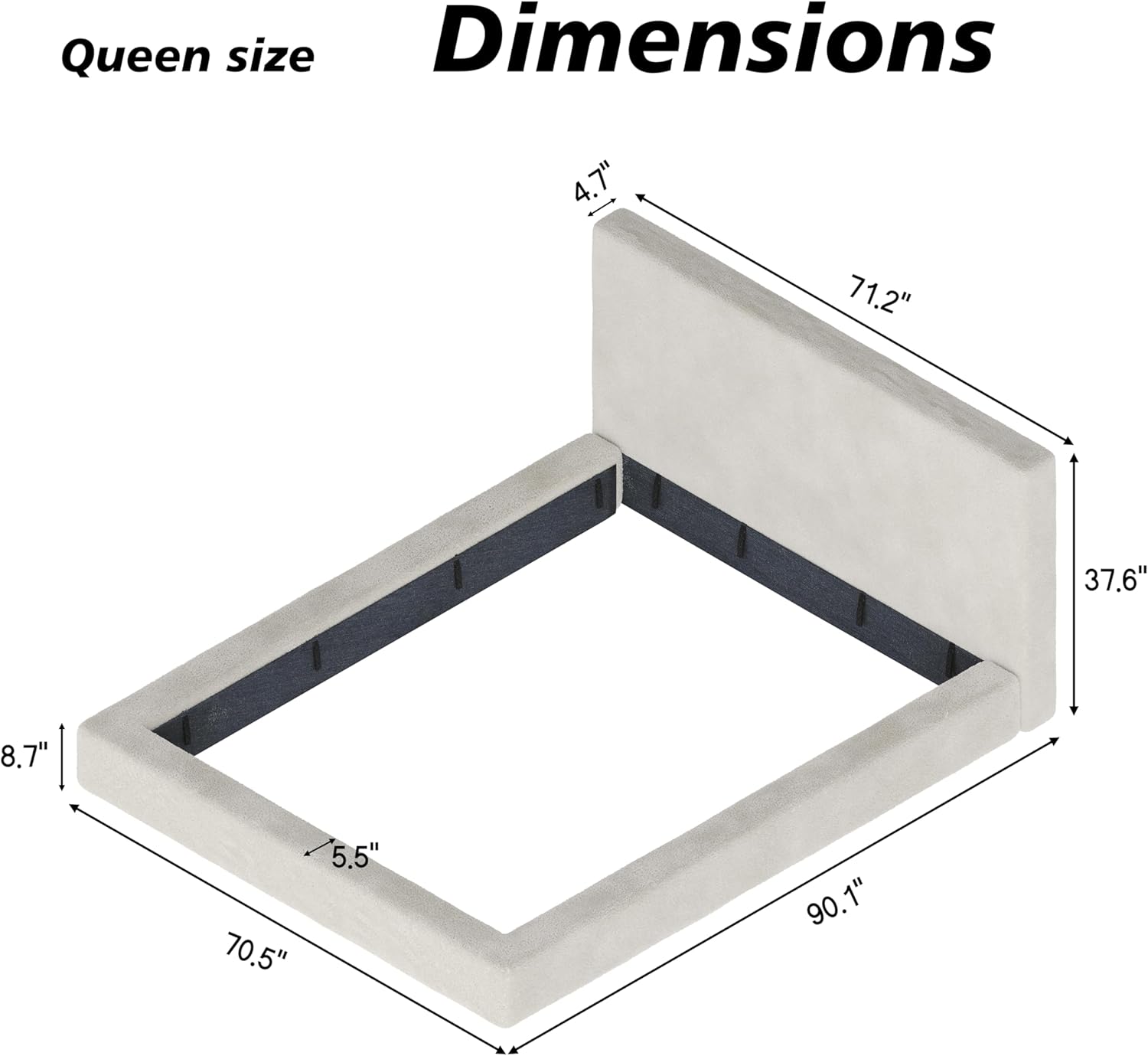Bellemave Queen Size Floor Bed Frame with Headboard, Queen Size Cloud Bed Frame with Low-Profile Design, Easy Assemble Beds Frame (Slats not Include)