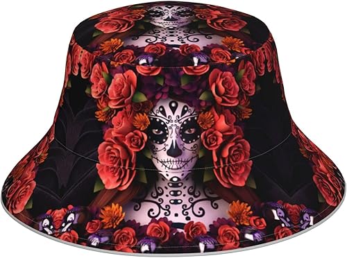 Sombrero de pescador reflectante sombrero ligero y transpirable para viajes, senderismo y actividades al aire libre, Día de los Muertos, calavera de