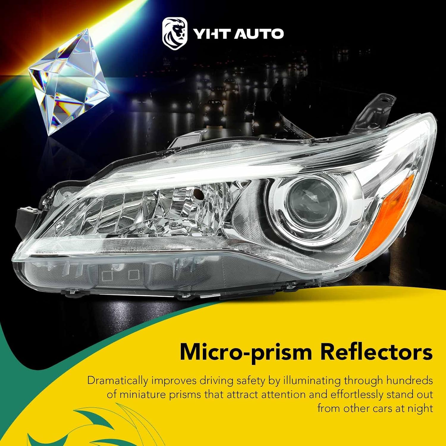 YHTAUTO Pair Headlights Assembly Compatible with 2015 2016 2017 Toyota Camry, No Bulbs Included, Direct Fit DOT Certified Head Lights Lamps, Clear Lens Chrome Housing
