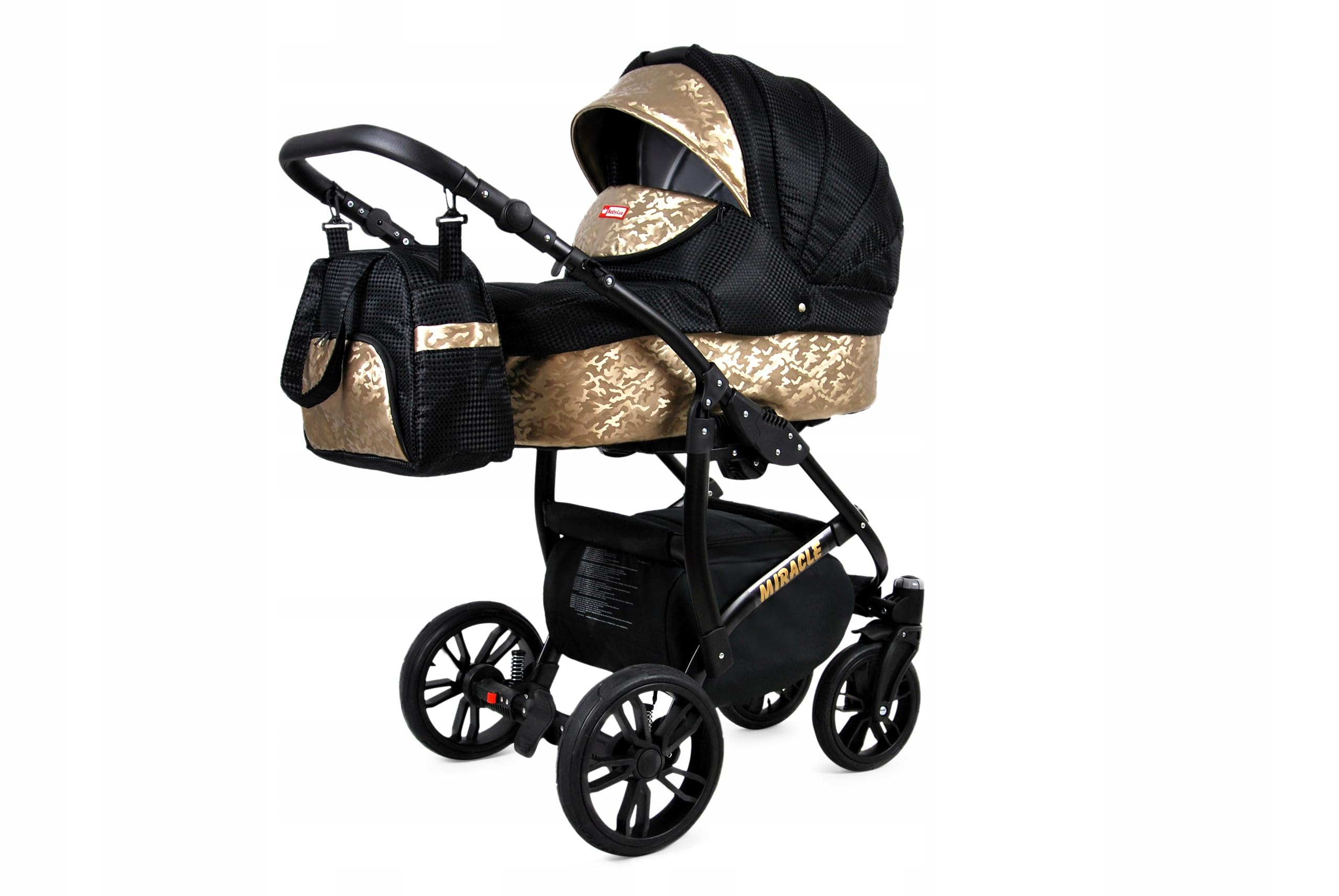 BabyLux® Zestaw wózków dziecięcych 3 w 1 – Miracle – w zestawie wanienka dla niemowląt, fotelik sportowy, fotelik samochodowy – zestaw wózków dziecięcych z torbą do przewijania, osłoną