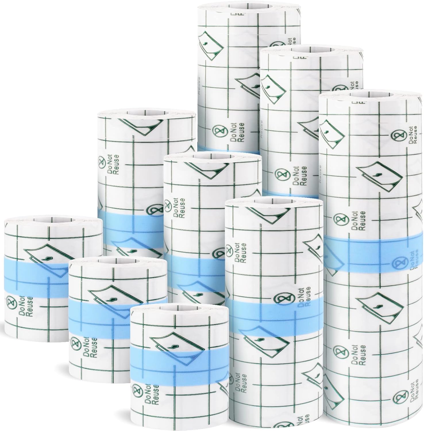9 Rolls Waterproof Bandages, 3 Sizes Transparent Film