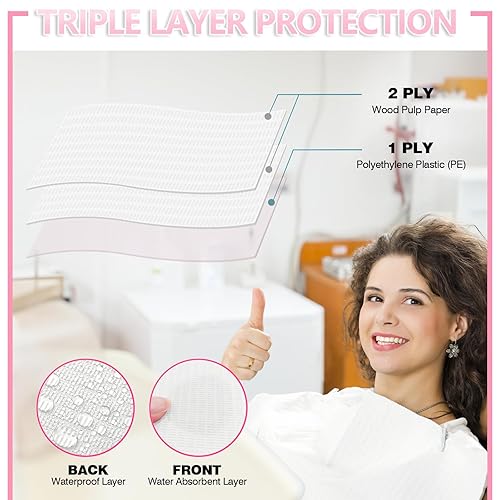 Miniatura 4 de Baberos Dentales para Pacientes Desechables Impermeables Baberos de Papel Dental 50 PCS, 13" x 18" - Hoja de Babero de Tatuaje de 3 Capas Servilleta