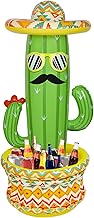 Triumpeek Inflatable Cactus Cooler, 55" Fiesta Cactus Ice Bucket Wearing Sombreros for Summer Swimming Pool Hawaiian Themed Party Supplies