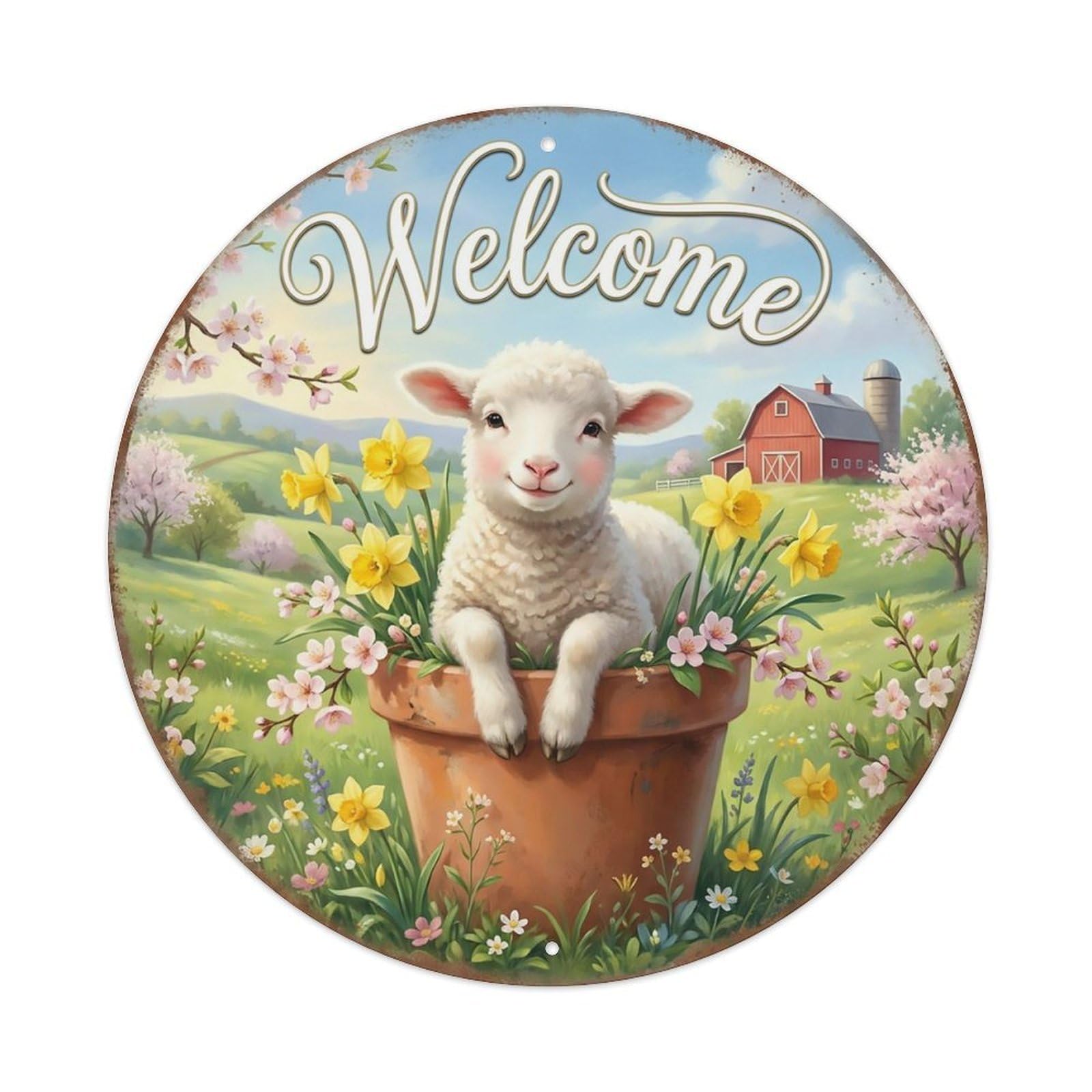 Welcome Lamb Daffodil Hill Metal Tin Sign