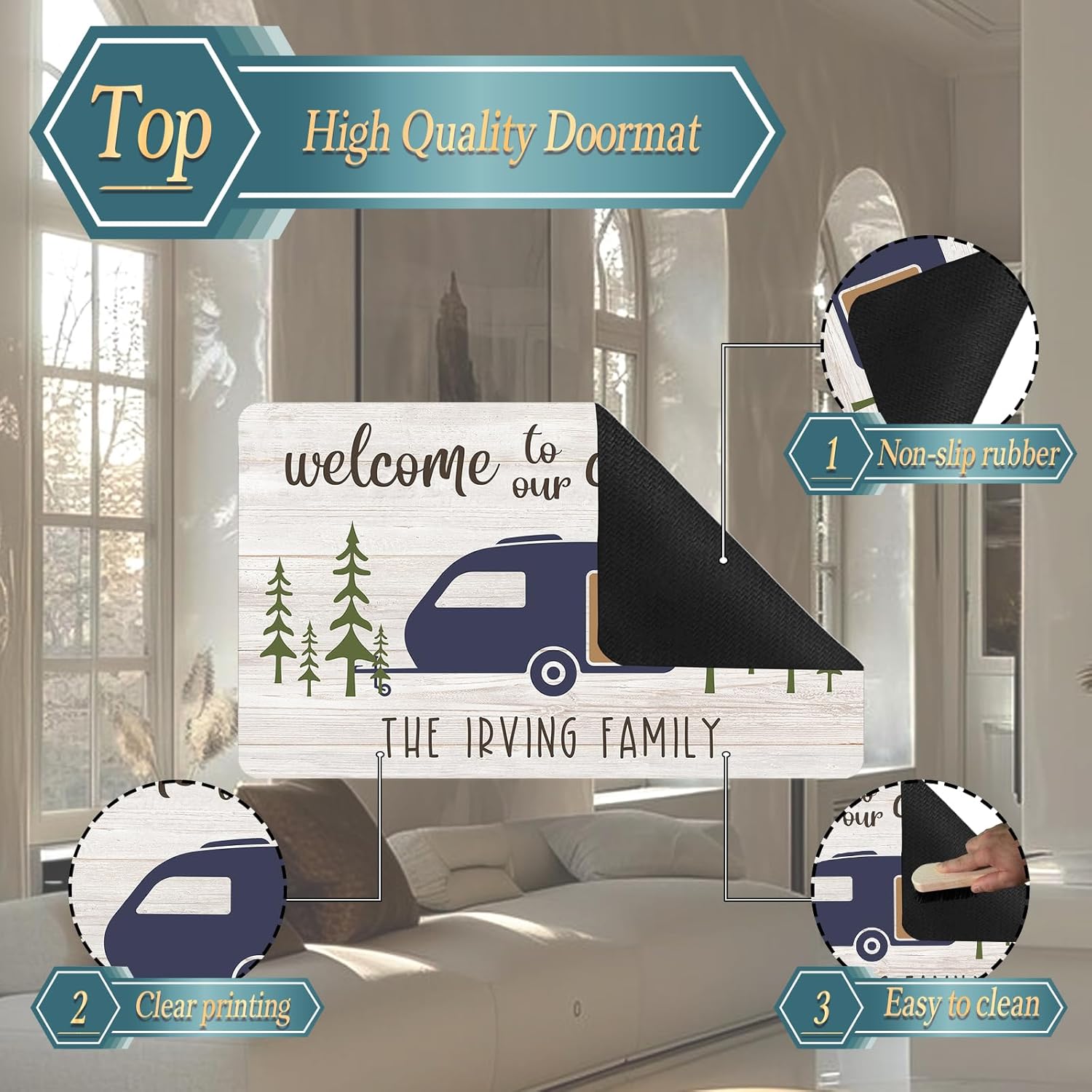 Custom Outdoor Camping Doormats with Name, Personalized Camper Doormat for Rv Outside with Name, Custom Doormats Outdoor for Camper, Personalized Camp Doormats with Name for Camping