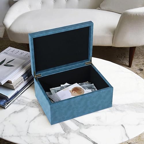 Miniatura 4 de HofferRuffer Caja decorativa de piel sintética, caja de recuerdos de estructura de madera grande, organizador de accesorios, organizador de joyas