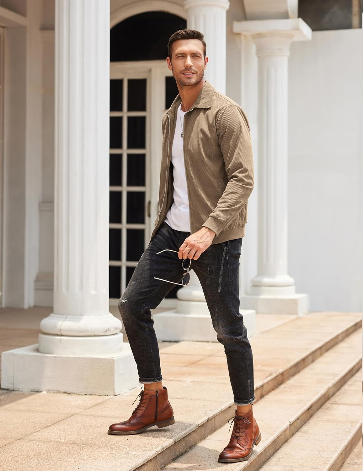 COOFANDY Men's Casual Corduroy Jacket Lightweight Zip Up Vintage Jacket Collared Bomber Jacket - Image 5