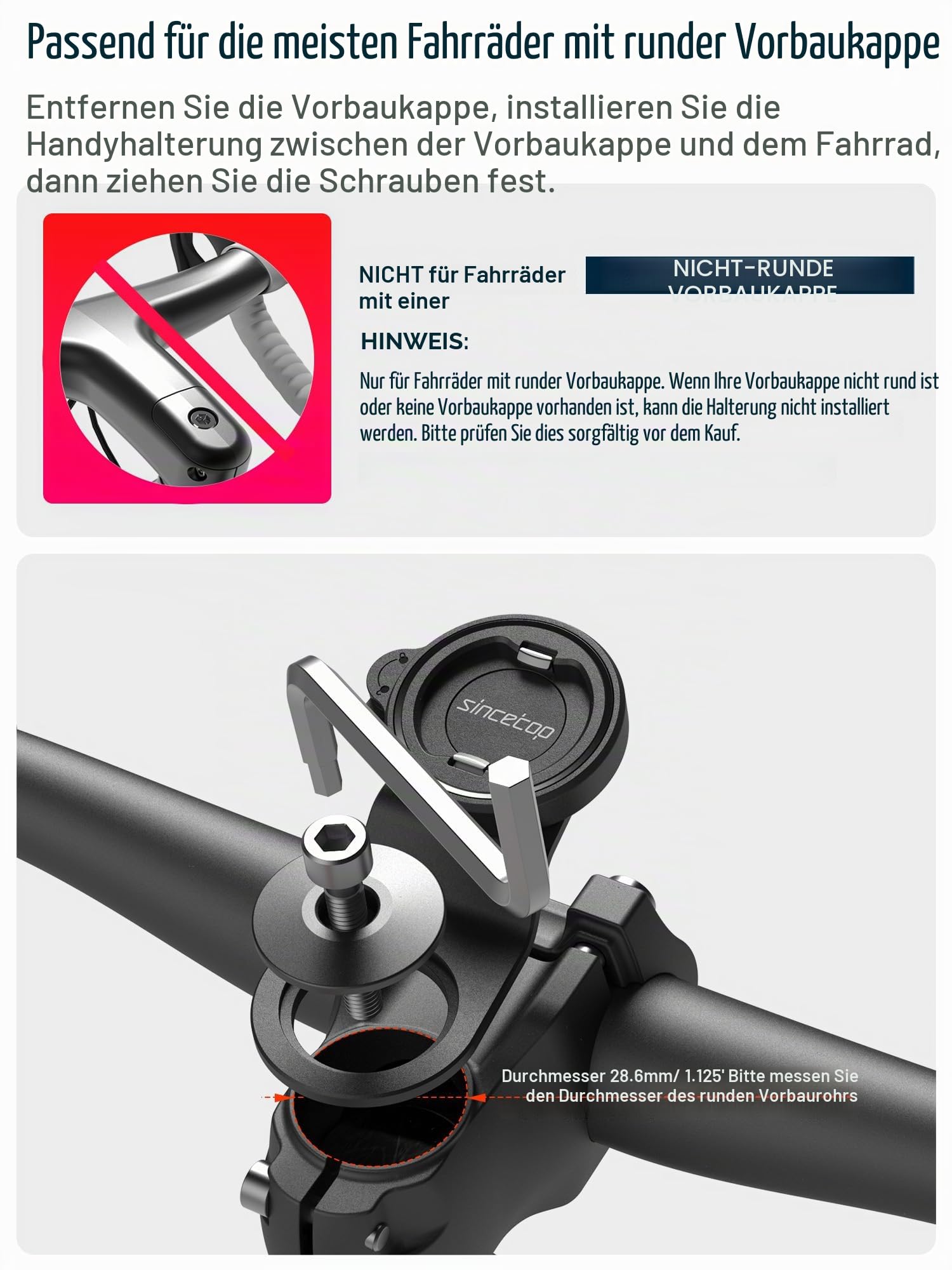 sincetop Handyhalterung Fahrrad,Mountainbike-Vorbau Handyhalter,Universelle Aluminium Stengel Lenkerhalterung,Fahrrad Handyklemme,MTB/Rennrad Schnellbefestigung/Lösung für das Handy【Serie C - 1. Gen】