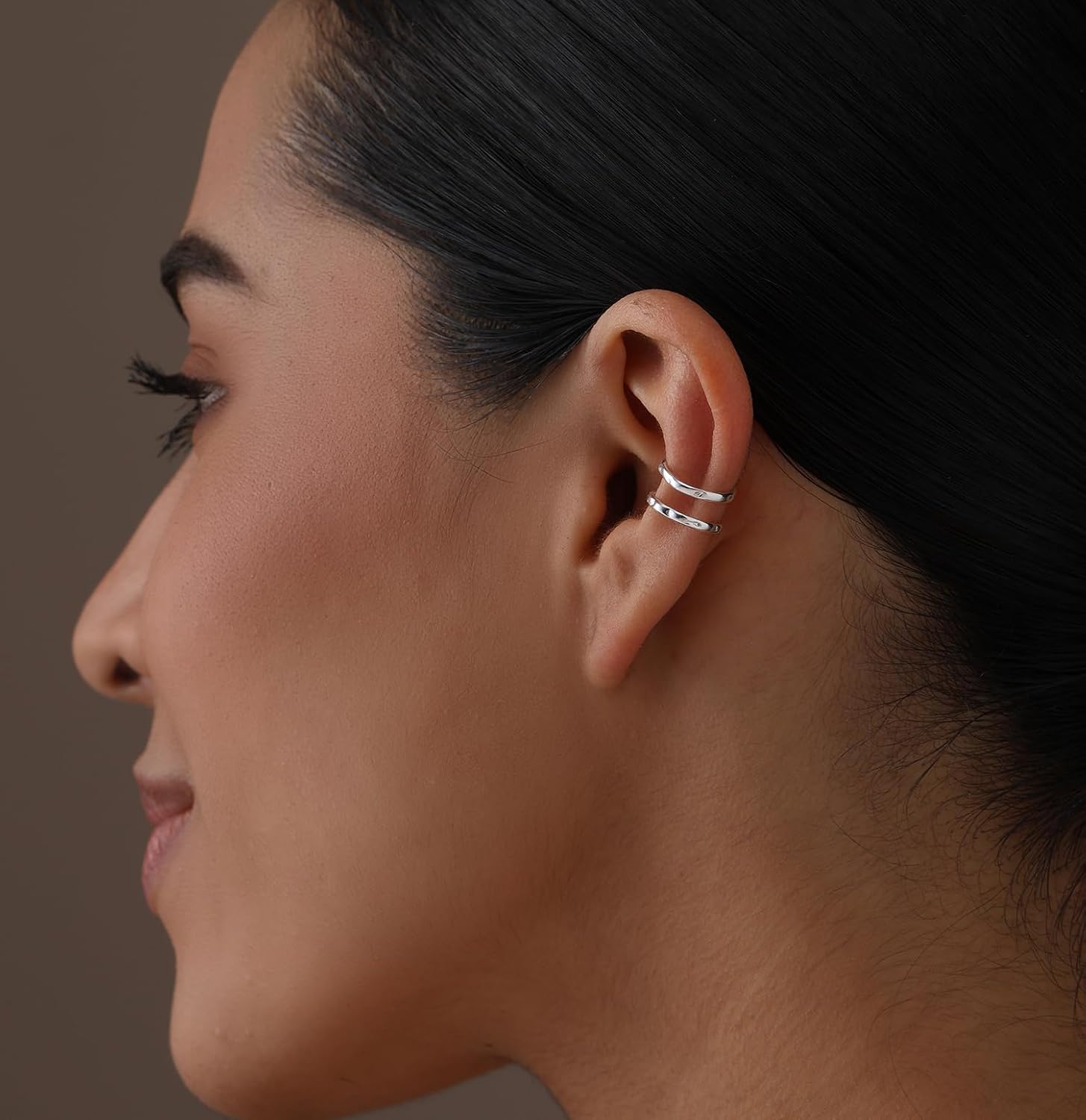 LeCalla 925 Sterling Silver Cuff Earrings for Women | Non-Piercing Fake Helix Cartilage Cuff Earrings | Hammered Ear Cuff-Set for Non-Pierced Ears | Cartilage Earring Silver Ear Clips Jewelry 12MM