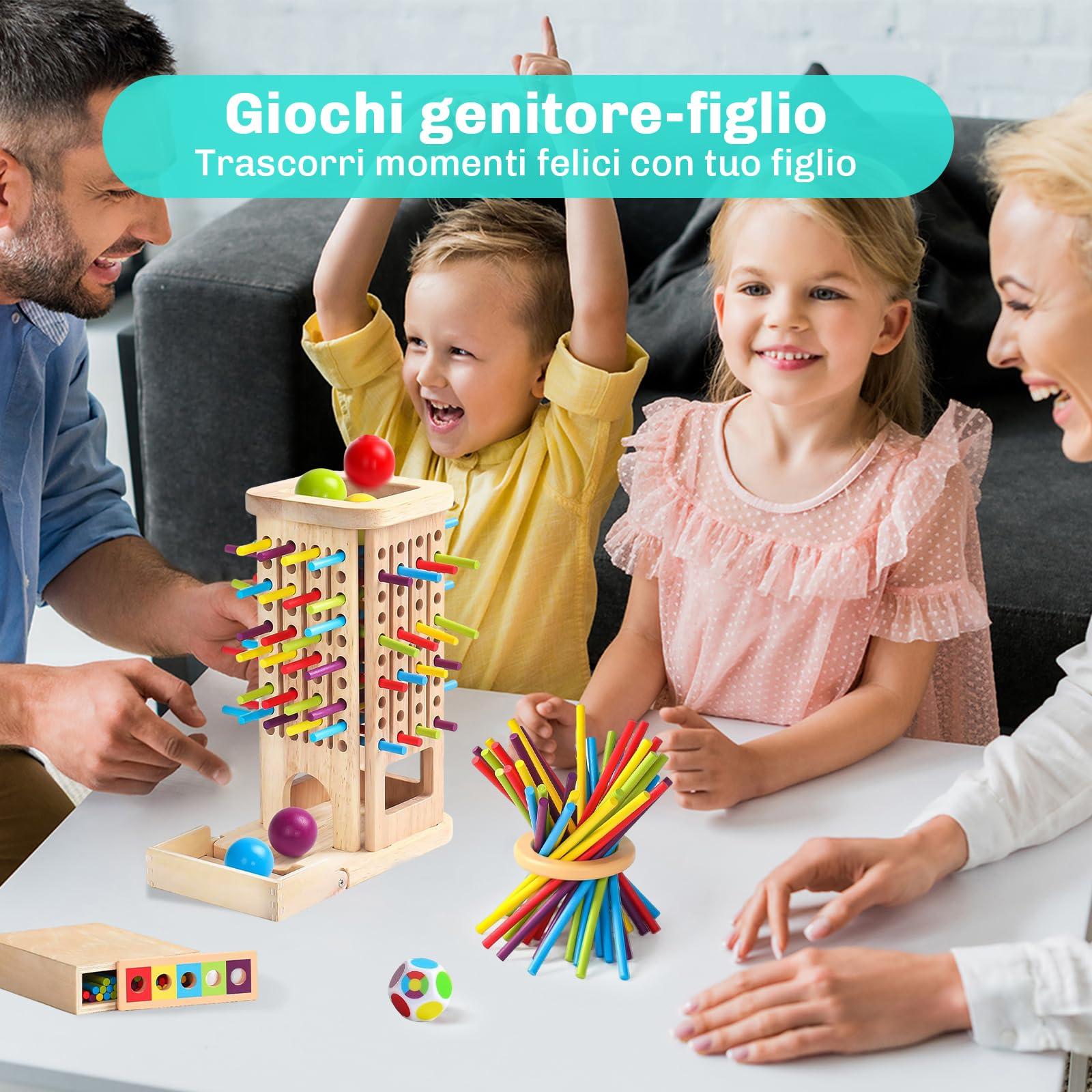 3 In 1 Giochi Montessori Giochi Bambini 3 Anni in Legno, Gioco Educativi Montessori 3 Anni con 40 Game Stick, Scatola Portaoggetti, Giocattoli da Colori Regalo Bambino Bambina 3 4 5 6 Anni