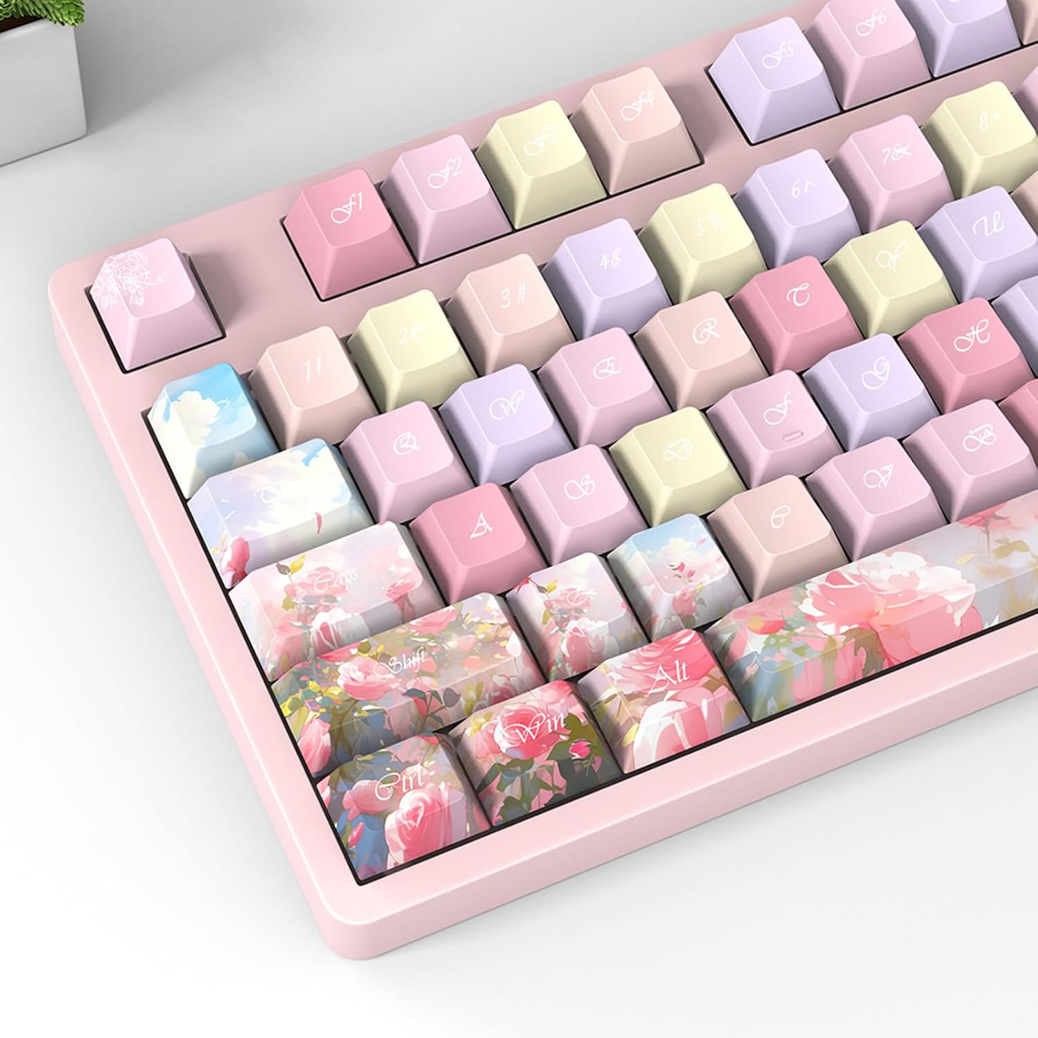Thick-Walled PBT Keycaps Gift Exquisite Colored Rose Double Shot DyeSubbed for Gaming Mechanical Keyboard Rose Keycaps