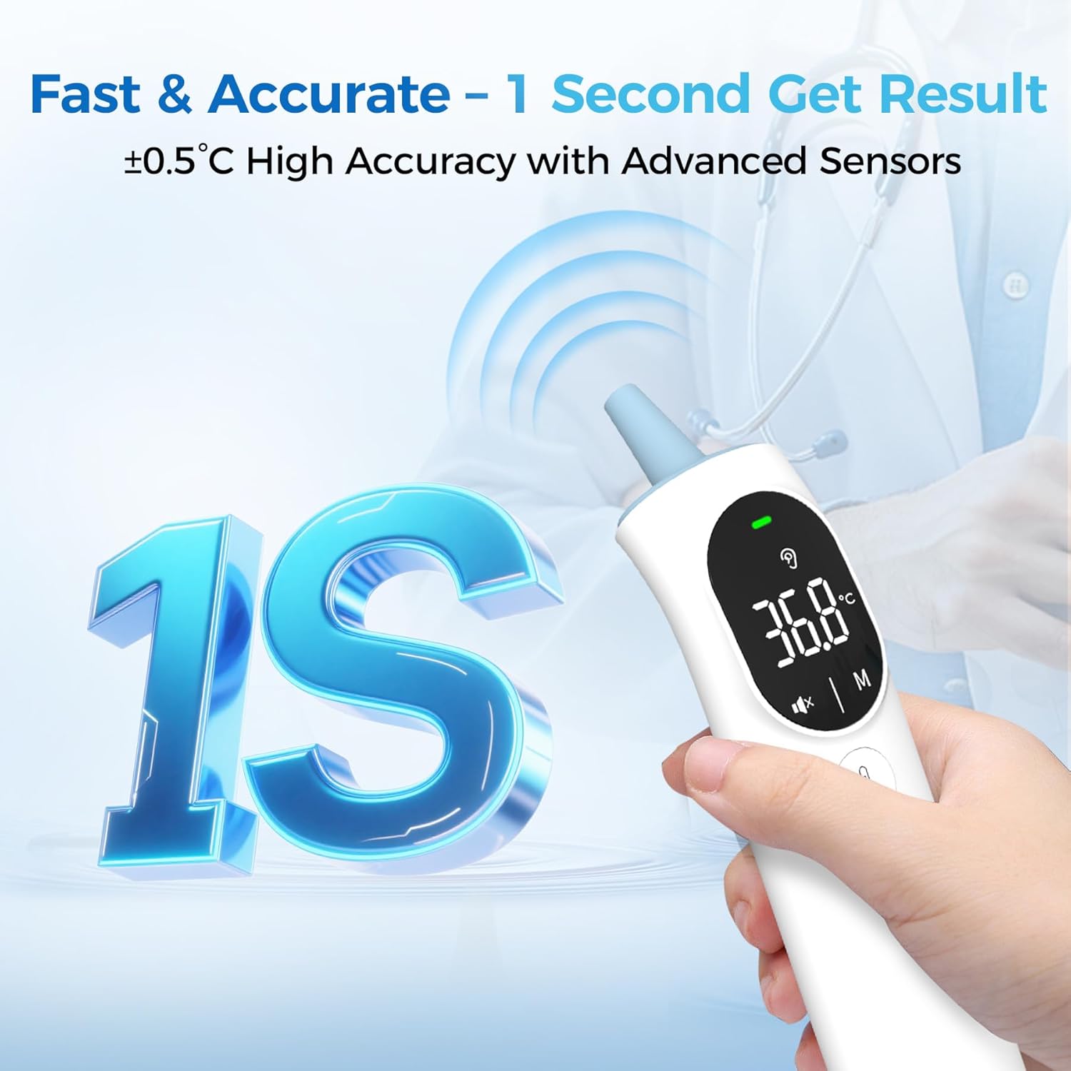 Thermometer Forehead and Ear Thermometer, Digital Infrared Thermometer, Baby Thermometer, Accurate,1s Measure, 40 Set Memory, Mute Mode, LED Screen, for Adults, Kids with Storage Bag - Image 4