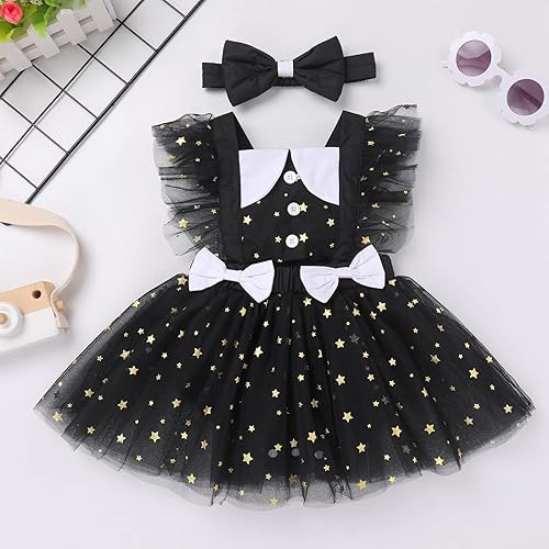 Miniatura 2 de Traje de bebé recién nacida para el primer cumpleaños, vestido de príncipes, diadema de encaje, volantes, estrellas brillantes, para sesión de fotos
