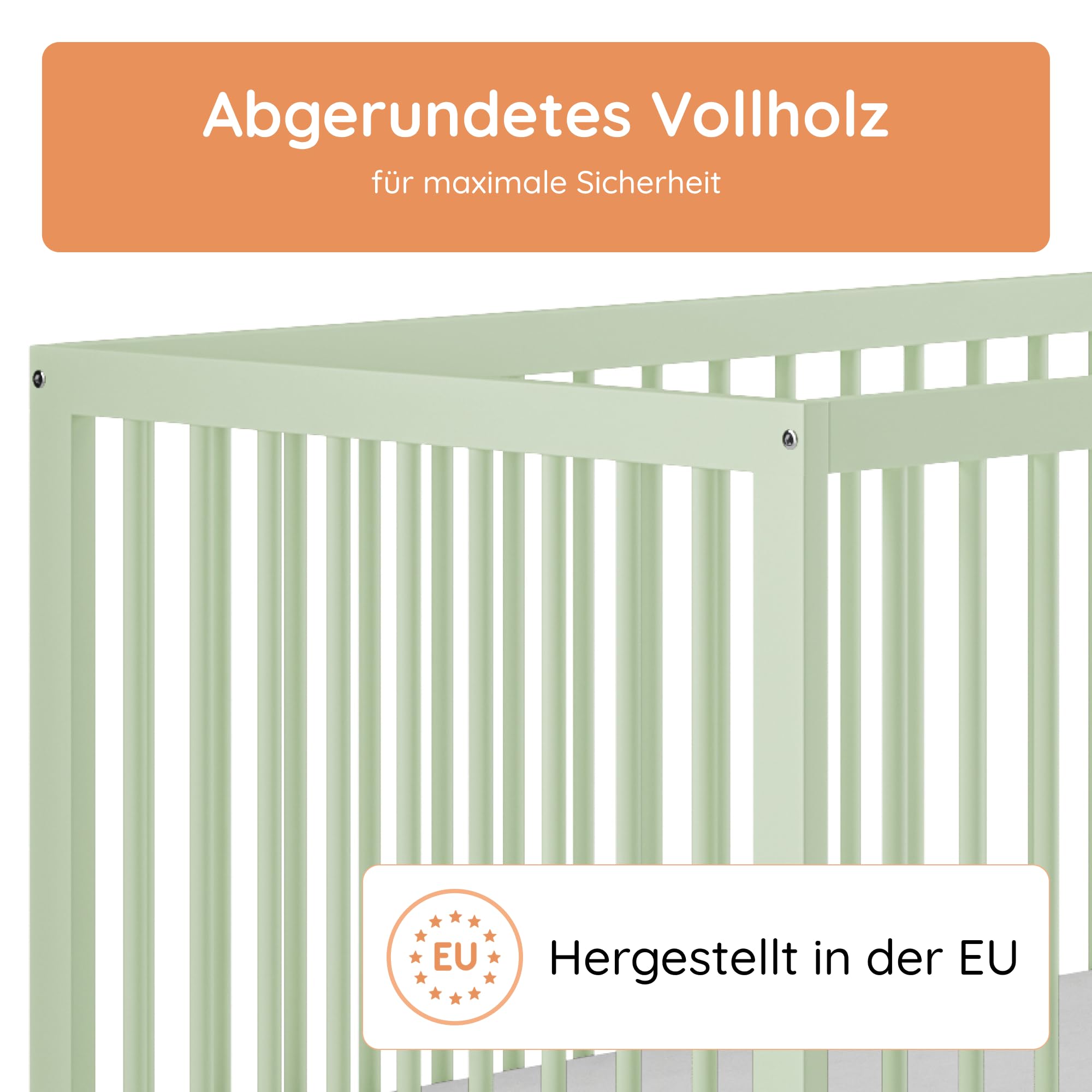Kids Collective Babybett Kinderbett Gitterbett 60x120 & 70x140 cm höhenverstellbarer Lattenrost & herausnehmbare Sprossen stabiles Buchenholz | ab Geburt bis zum 3. Lebensjahr Made in EU | grün