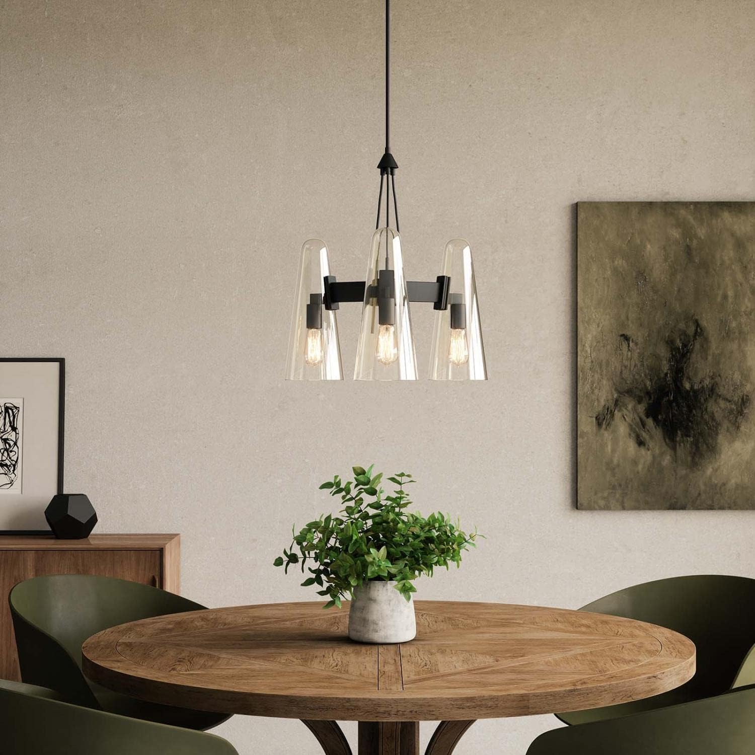 Modway Beacon 3-Light Pendant Light in Clear Black, 20.5 x 20.5 x 73