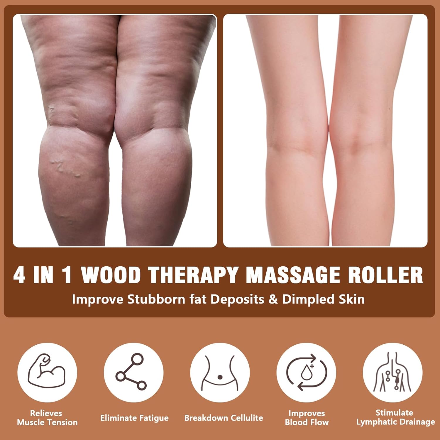 KintKita Wood Therapy Massage Tools, 4 in 1 Lymphatic Drainage Massager Body Sculpting Tools, Professional Maderoterapia Kit Cellulite Massager for Body Contouring,Relief Muscle