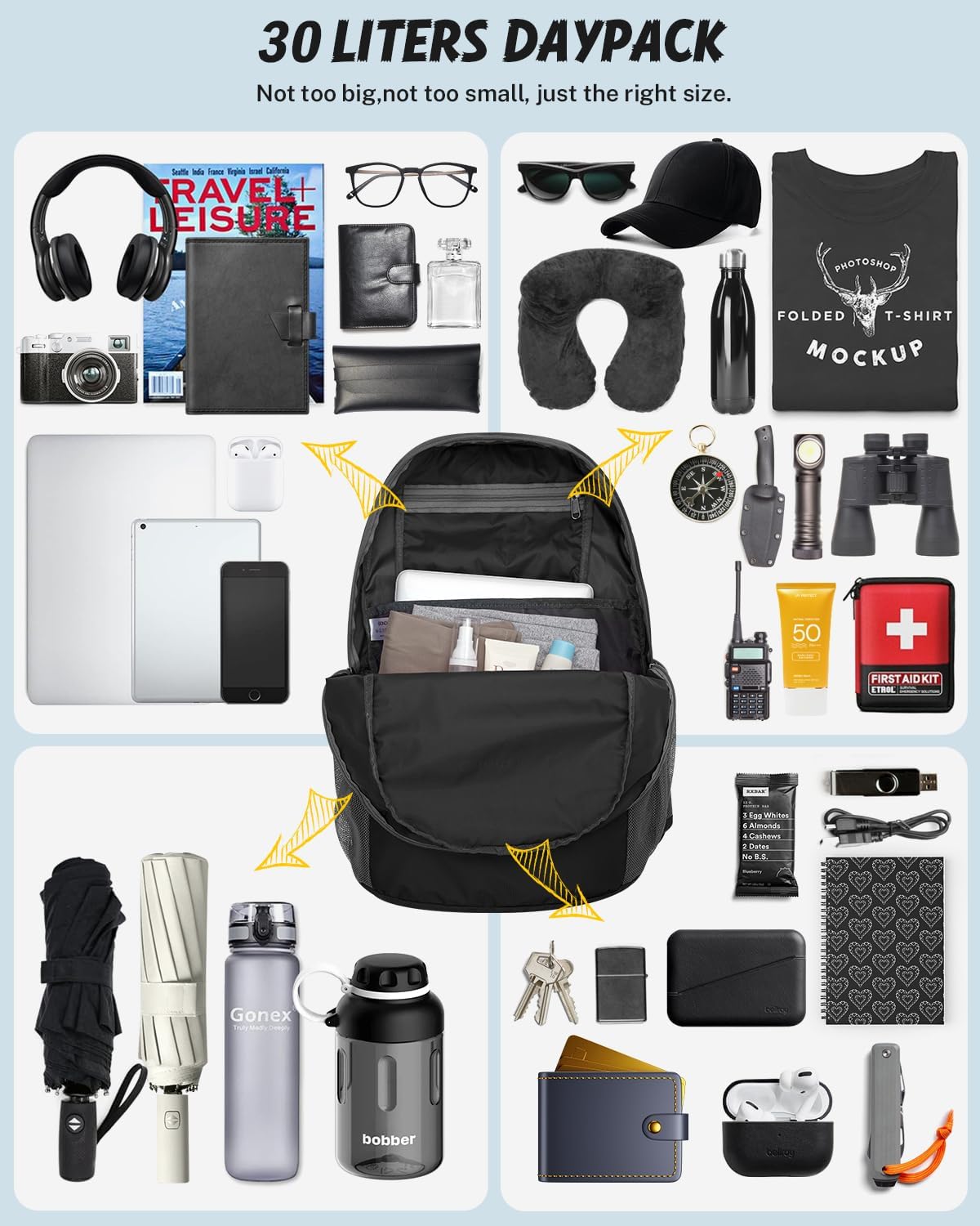 Gonex 30L Ultra Lightweight Packable Backpack, Handy Foldable Daypack for Camping Outdoor Travel Cycling Backpacking - Image 2