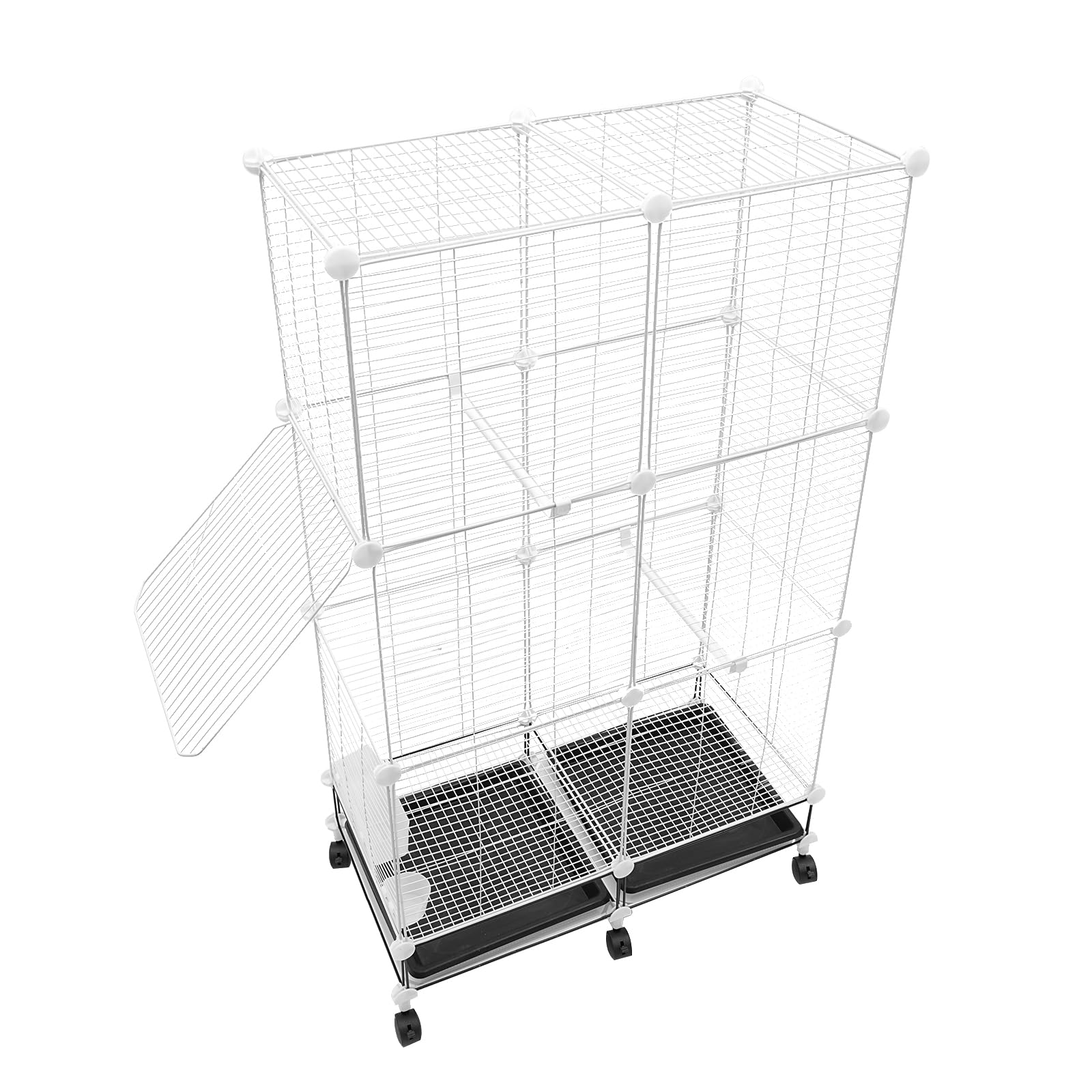 Jaula para pájaros con puertas, 75 x 37 x 125 cm, grande, de hierro, bandeja de suciedad, rueda universal, 6 ruedas, color blanco