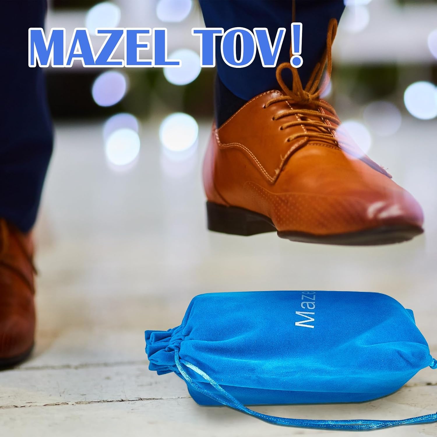 Jewish Wedding Breaking Glass, Dark Blue with Mazel Tov Bag