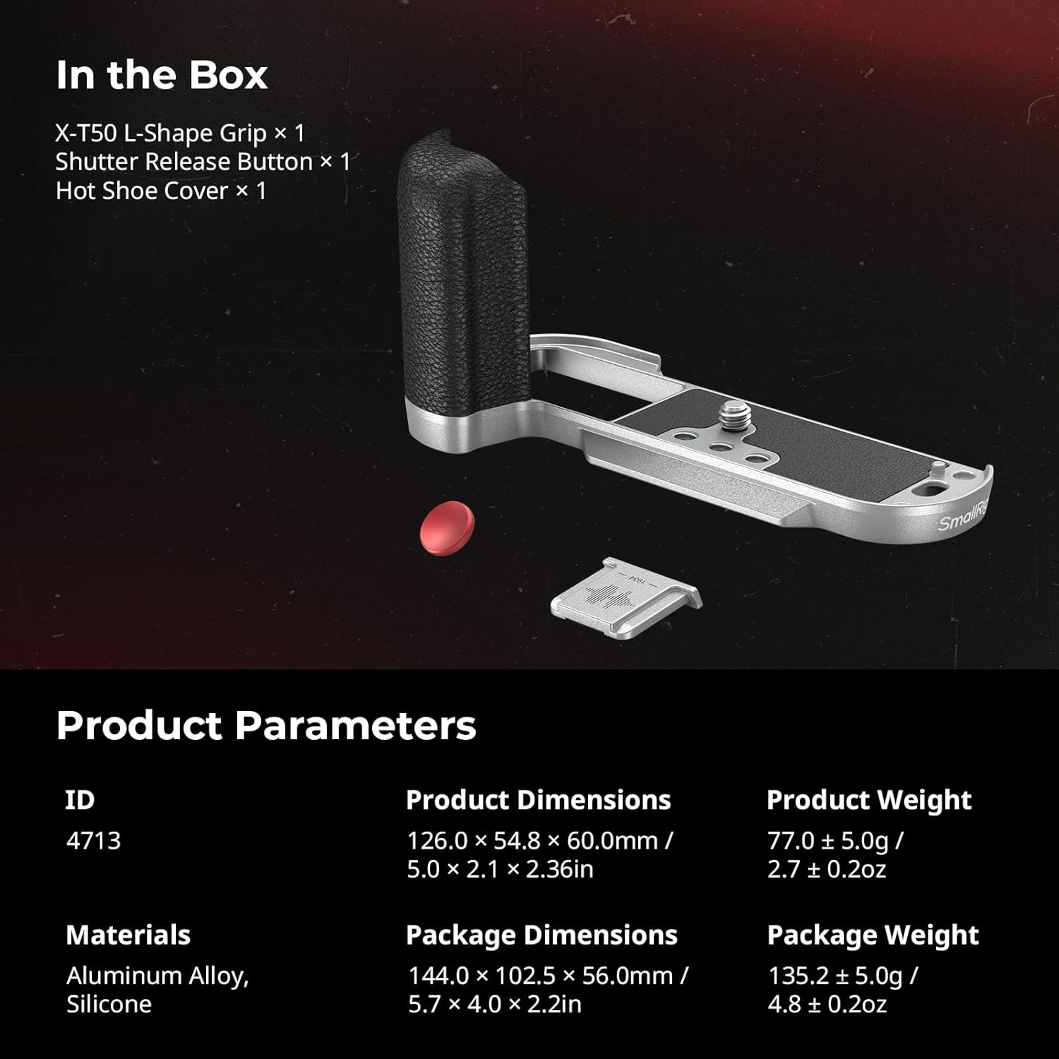 SMALLRIG X-T50 Handgrip, Silicone L-Shape Handle for FUJIFILM X-T50 Camera, Built-in Quick Release Plate for Arca, with Shutter Button and Hot Shoe Cover, Silver - 4713 - Image 8