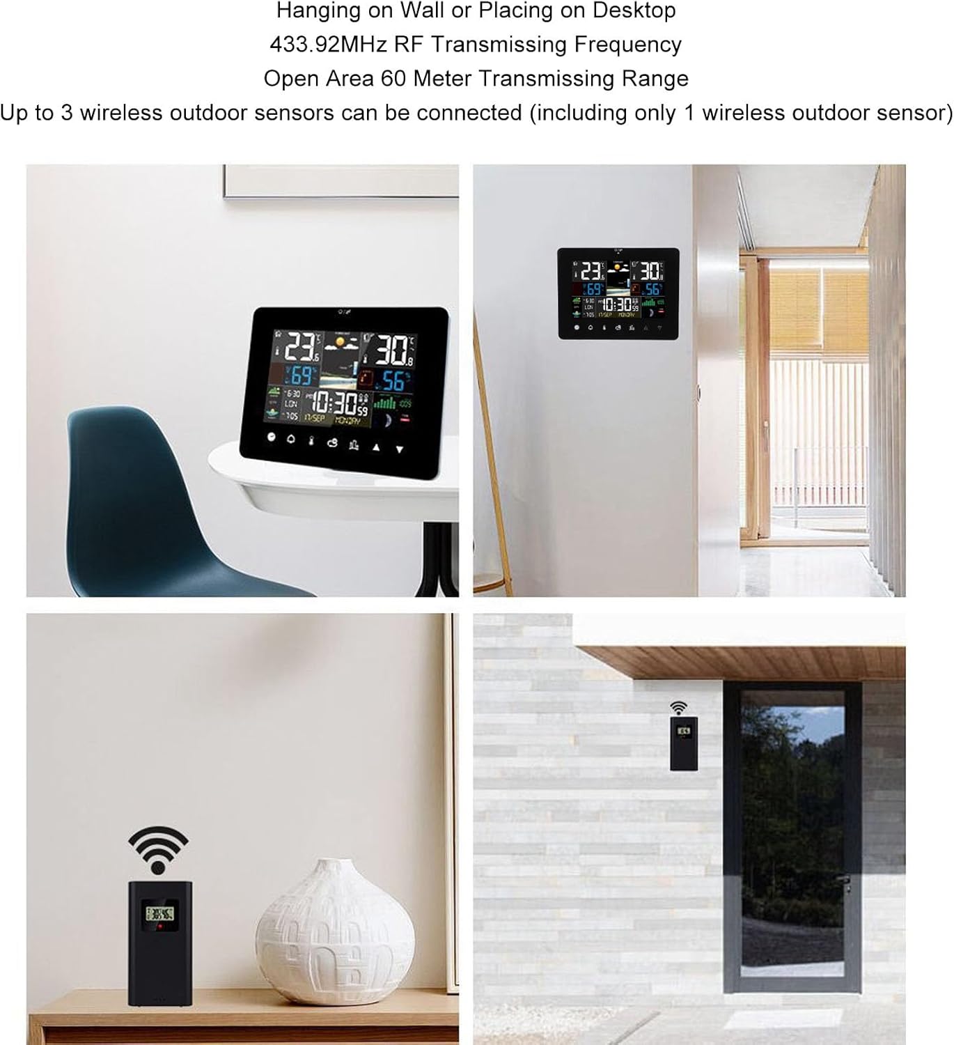 Eujgoov Alarm Clock Weather Clock Desk Clock with Date and Temperature for Bedroom Livingroom Office