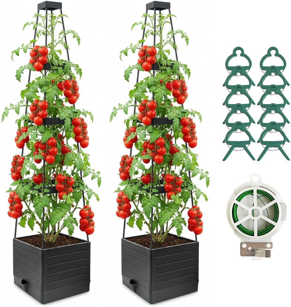 Lazzmonk 2-Pack 58-Inch Raised Garden Bed with Trellis Review: Best Self-Watering Tomato Planter for Patios