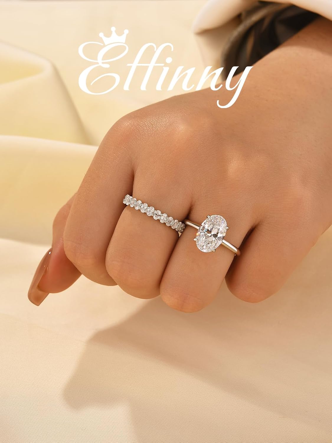 3.5ct Elongated Oval Cut Wedding Ring Set,Solitaire Engagement Ring with Oval Eternity Band,925 Sterling Silver Bridal Ring Set - Image 4