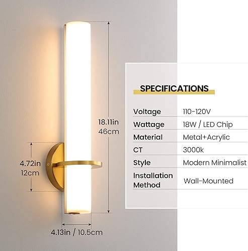 Miniatura 3 de Juego de dos apliques de pared, regulables, modernos, 18 W, 3000 K, luces LED de pared negras y doradas, para sala de estar, dormitorio, baño,
