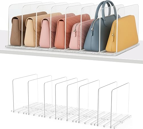 Organizador de bolsas y bolsos ajustables para clóset Divisores de estantes transparentes para organización del armario, separador vertical de