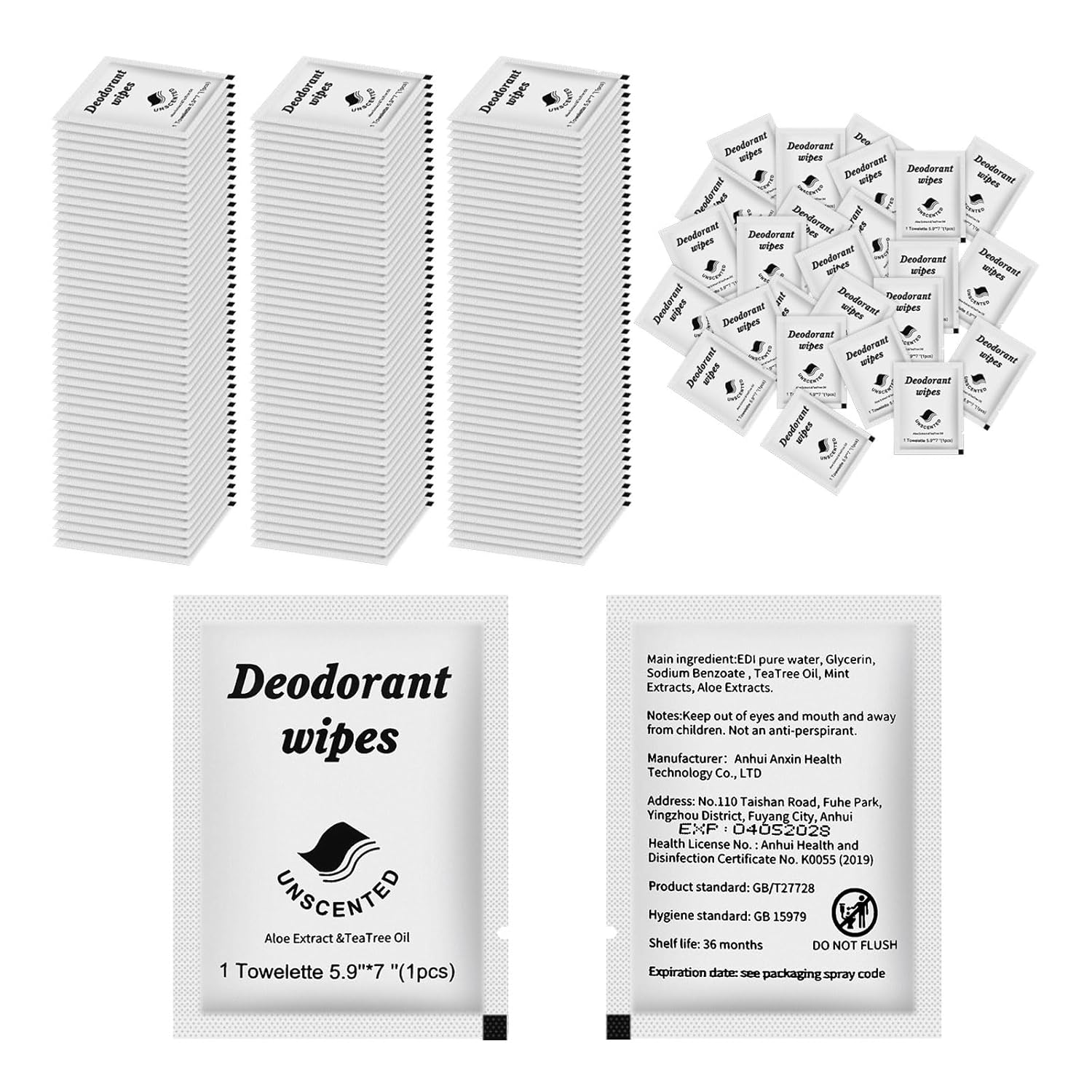 Travel Deodorant Wipes Individually Wrapped,Body Wipes to Clean Skin for Women Men（Unscented,pack of 50)
