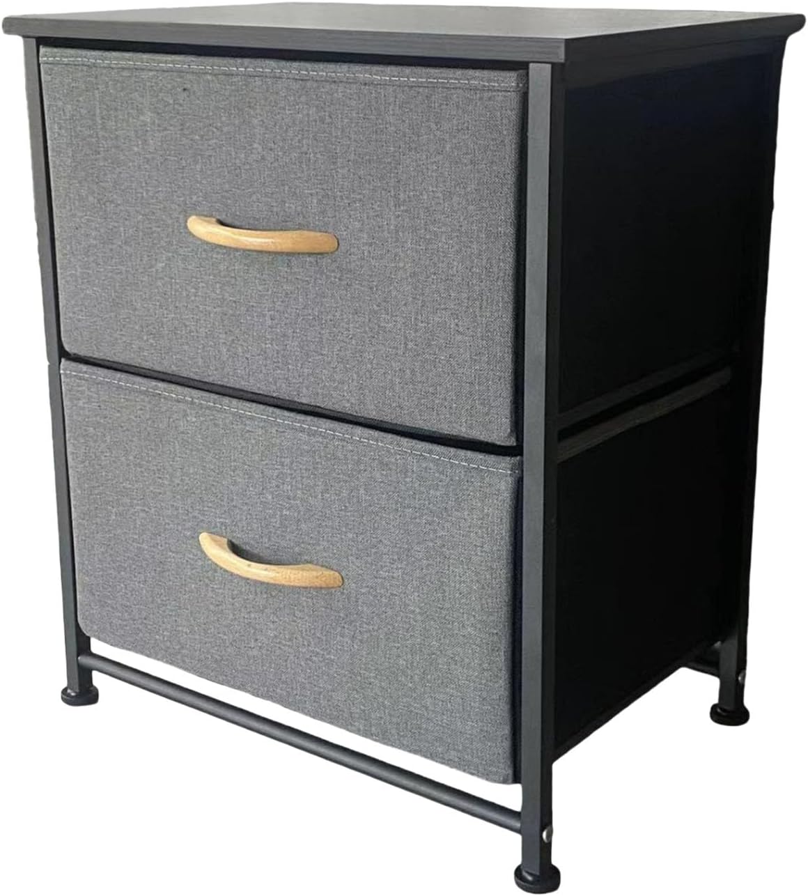 Modern 2 Drawer Fabric Storage Cabinet with Metal Frame and Wooden Top for Home Organization Bedroom and Living Room Use Multi Layer Storage