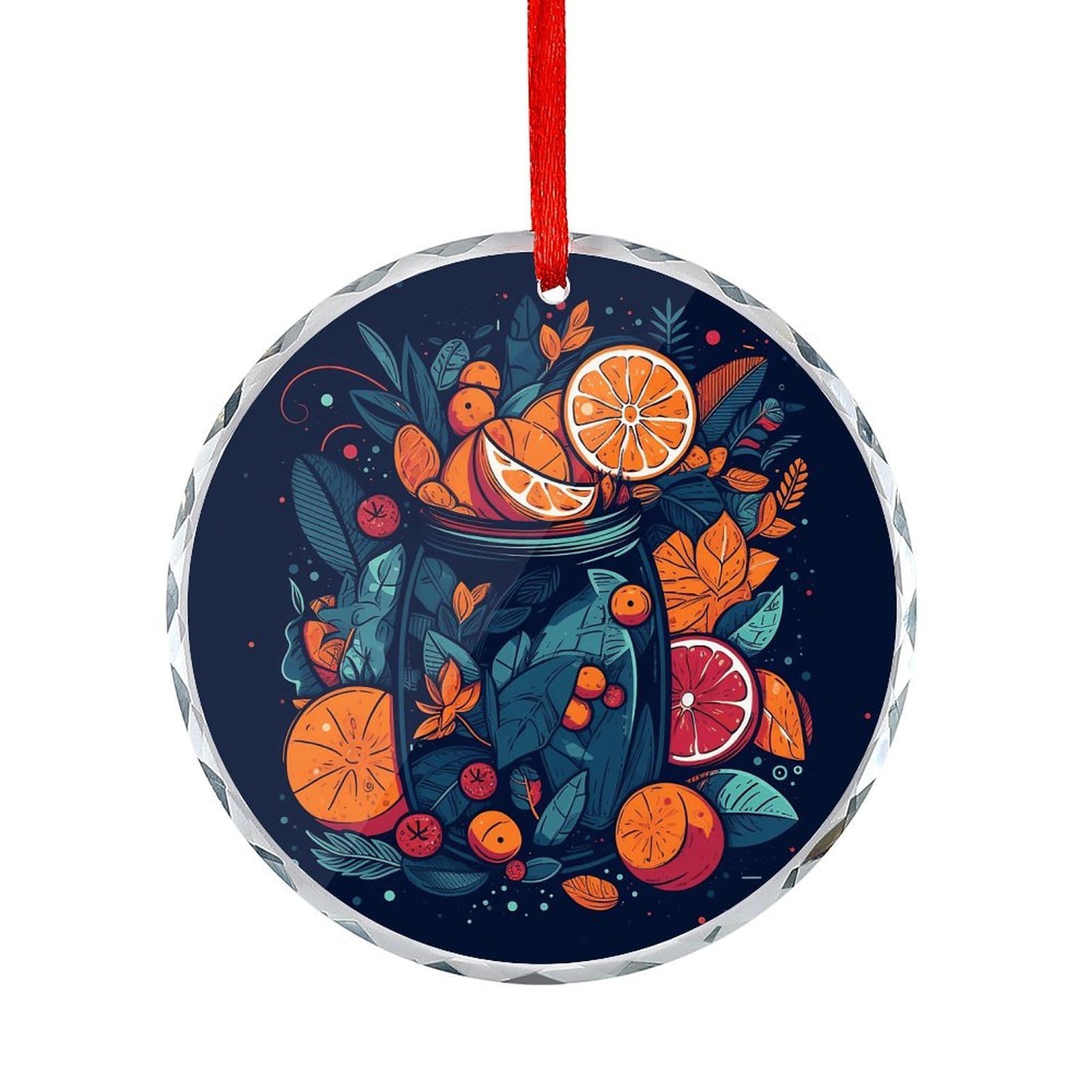 Btcowzrv Style Hand Drawn Fruit Pattern Round Ornament Hanging Pendant Decor