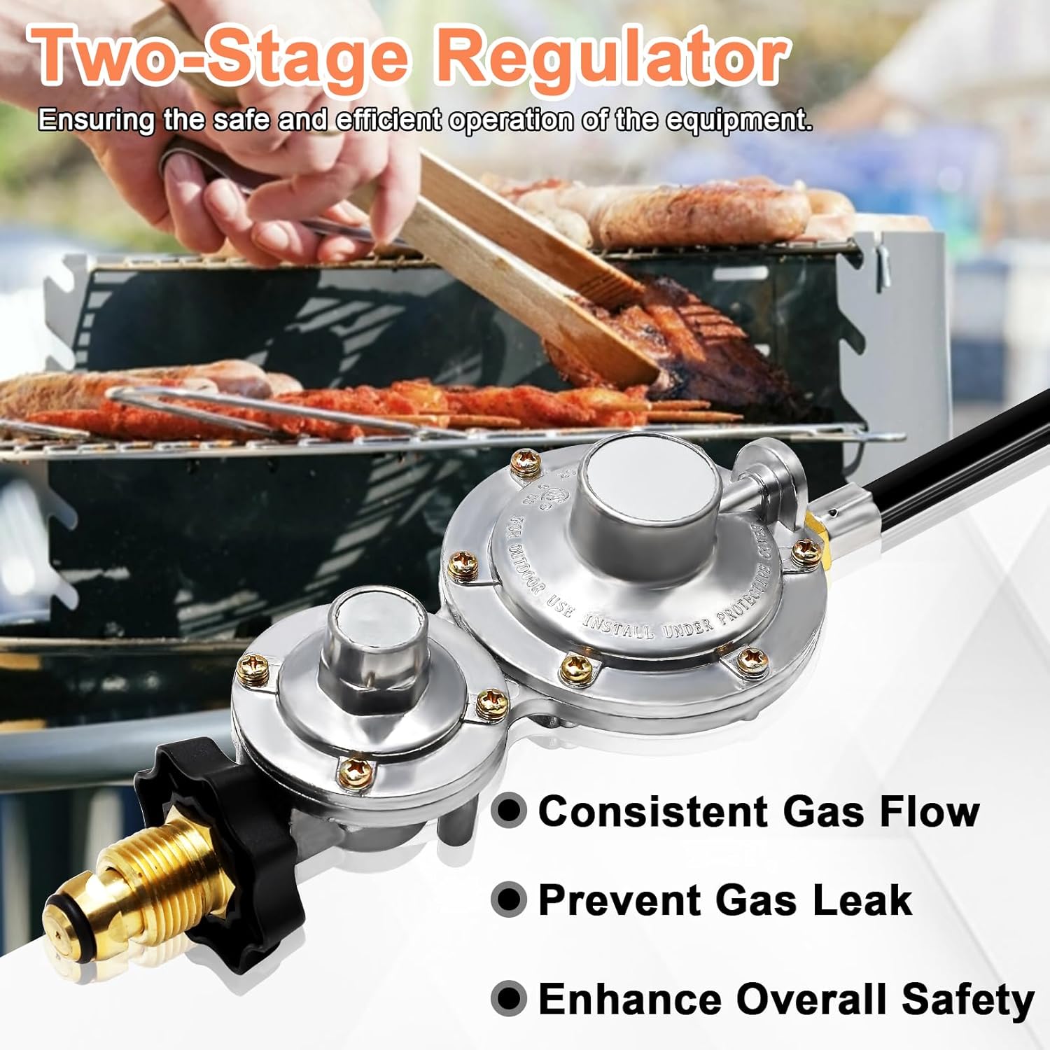 Hiorucet 12 FT F273684 Propane Hose Kit for Mr Heater Buddy Heater, Propane Tank Gas Line Hose with Regulator, POL Fitting & 3/8 inch Propane Adapter for RV, Gas, Grill, Stove, Cooker, Gas Generator.