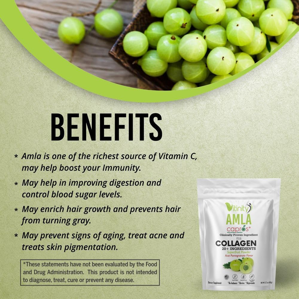 VITINITY AMLA SUPERFOOD 20+Key Ingredients Collagen (Type 1 & Type 3) Powder with CLINICALLY Proven Ingredient (AMLA) for Adults,Fast-Acting Liquid DELIVERY(30 Day Supply)