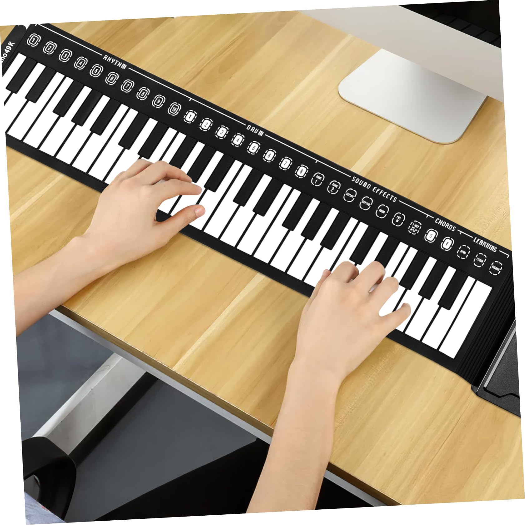 HEMOTON Tastiera Musicale Pieghevole 49 Tasti in Silicone, Pianoforte Portatile Arrotolabile Altoparlante Integrato per Principianti, Nero