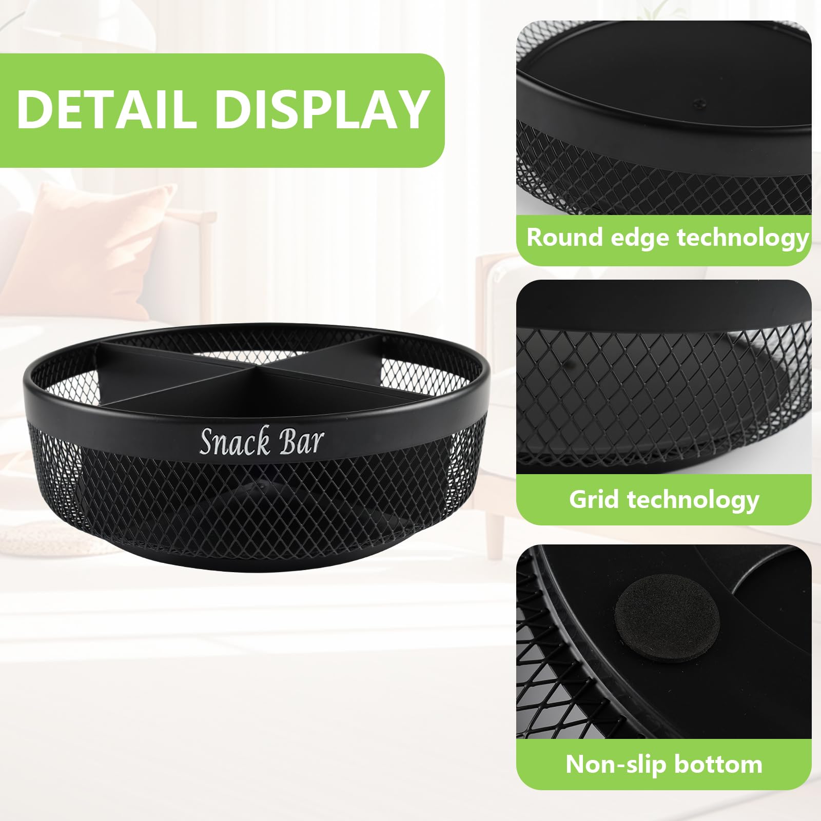 Organizador de aperitivos para encimera, organizador de metal con divisor, bandeja giratoria de 4 compartimentos para almacenamiento de aperitivos, bandeja giratoria de aperitivos Lazy Susan 2