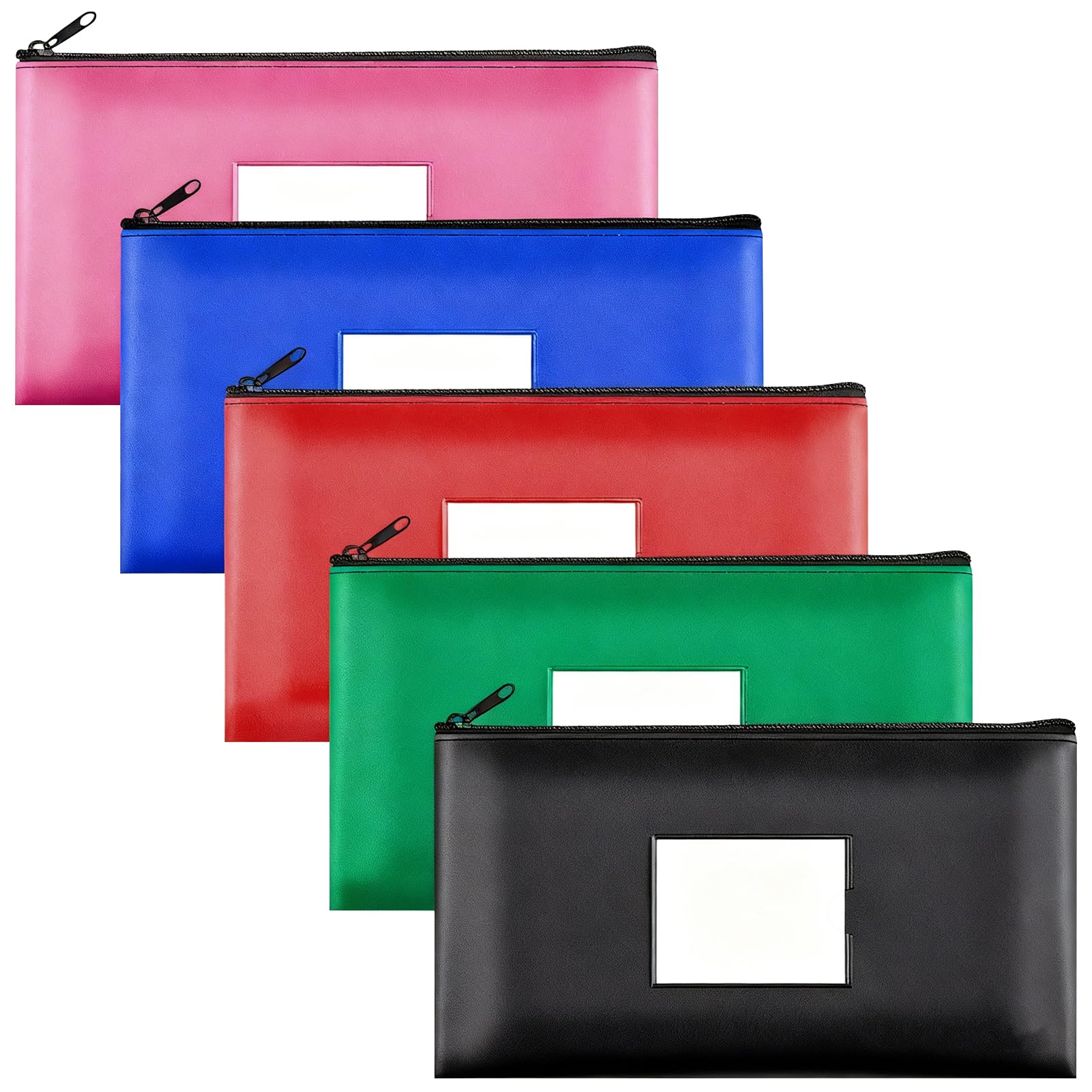 5 Piezas Bolsa para Guardar Dinero, Bolsa Dinero con Cremallera, Bolsa para Billetes de PU Cuero Impermeable con Cremallera, para Guardar Billetes y Archivos (28 x 16cm)